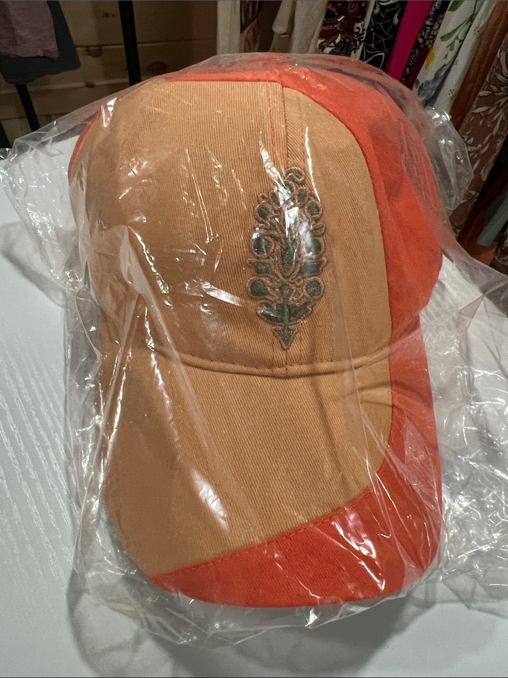 FP Movement by Free People Two-Tone Orange and Tan Embroidered Baseball Cap